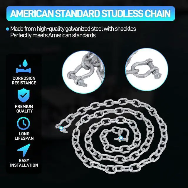 Alt view image 5 of 7 - Heavy Duty Boat Anchor Kit, Fluke Style with Chain and Rope Set, Compatible with Pontoon, Deck, Fishing, and Sailboats, Galvanized Steel