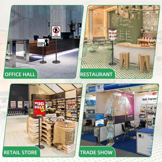 Alt view image 2 of 7 - 2Pack Sign Stand 8.5x11 Inch, Adjustable Floor Standing Sign Holder | Heavy Duty Poster Stand Aluminum, Snap Open Frame, 360° Rotation Vertical Horizontal, Round Base for Mall, School, Restaurant