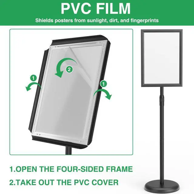 Alt view image 4 of 7 - 2Pack Sign Stand 8.5x11 Inch, Adjustable Floor Standing Sign Holder | Heavy Duty Poster Stand Aluminum, Snap Open Frame, 360° Rotation Vertical Horizontal, Round Base for Mall, School, Restaurant