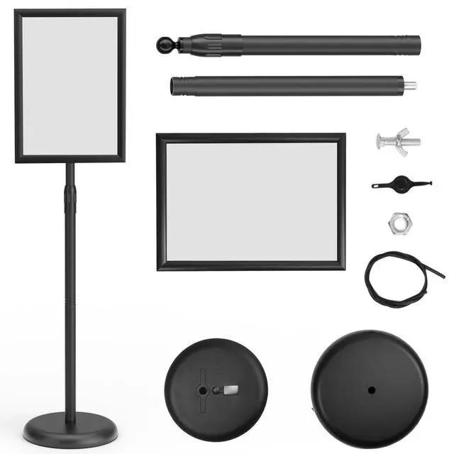 Alt view image 7 of 7 - 2Pack Sign Stand 8.5x11 Inch, Adjustable Floor Standing Sign Holder | Heavy Duty Poster Stand Aluminum, Snap Open Frame, 360° Rotation Vertical Horizontal, Round Base for Mall, School, Restaurant