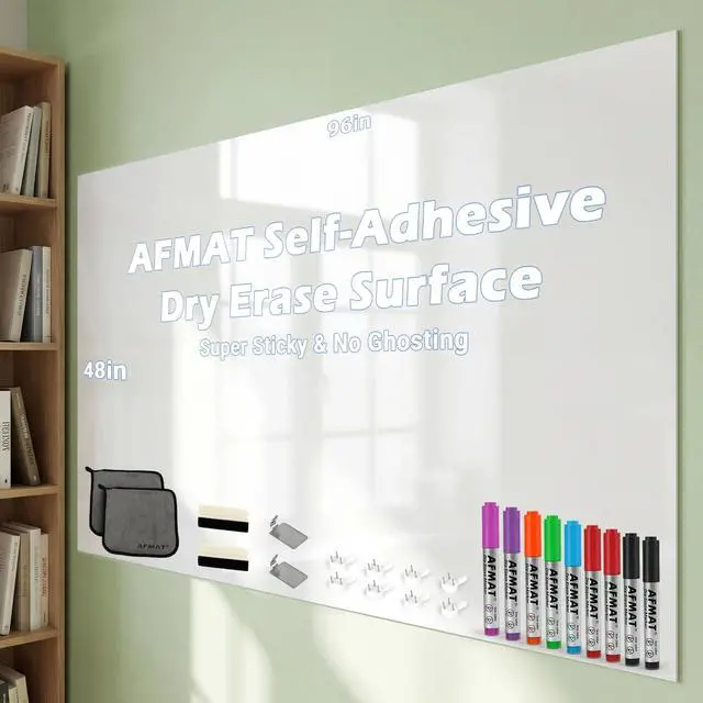 Main image of Dry Erase Whiteboard Paper, Large White Board Stickers for Wall, 8x4ft Dry Erase Paper Roll with Adhesive Backing, Perfect Replacement for White Board, No Ghost After 60 Days, 9 Much Better Markers