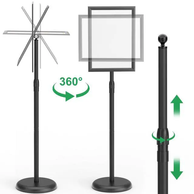 Alt view image 6 of 7 - 2Pack Sign Stand 8.5x11 Inch, Adjustable Floor Standing Sign Holder | Heavy Duty Poster Stand Aluminum, Snap Open Frame, 360° Rotation Vertical Horizontal, Round Base for Mall, School, Restaurant
