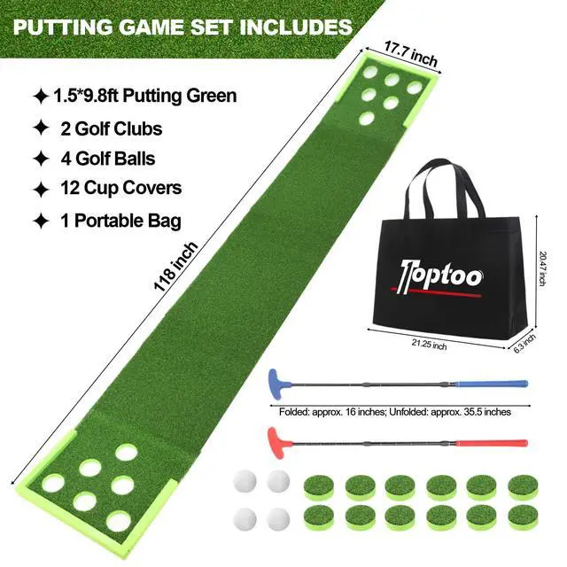 Alt view image 2 of 7 - Golf Putting Mat, Practice Golf Putting Green Training Aid for Indoor, Outdoor at Home, Office, Backyard with Putter and Balls 9.84 ft