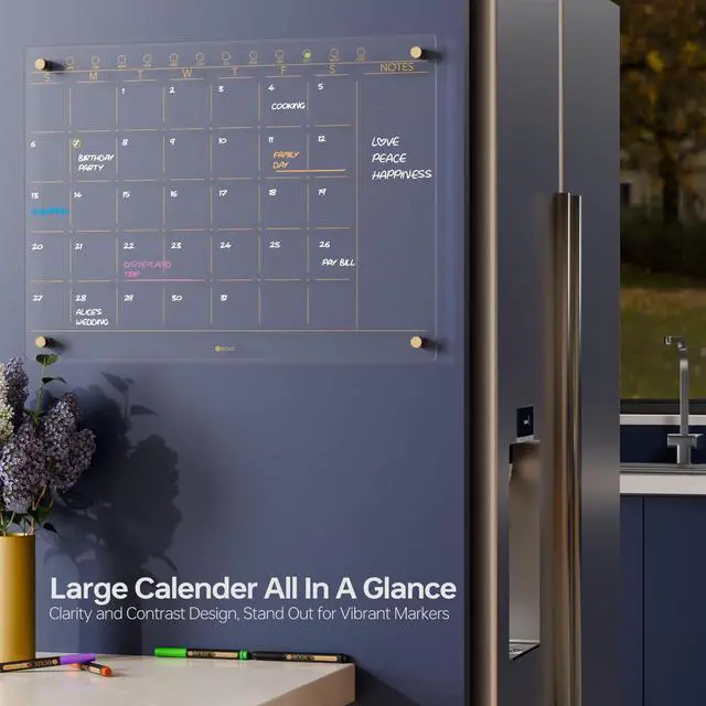 Alt view image 3 of 7 - Clear Glass Monthly Dry Erase Calendar Board for Wall, 17" x 23" | Large Monthly Planner, Easy Installation, Non-Magnetic, Frameless Tempered Glass, 4 Markers Included
