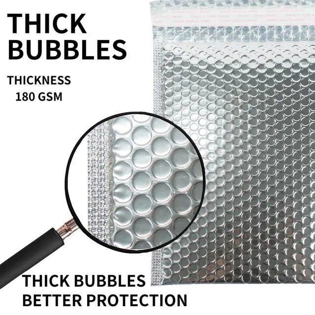 Alt view image 6 of 7 - 50 Pack 11x14 Inch Insulated Bubble Mailers for Cold Shipping, Silver Foil | Metallic Thermal Padded Shipping Bags with Self-seal Closure, Water-resistant and Protective Bubble Cushioning Envelopes
