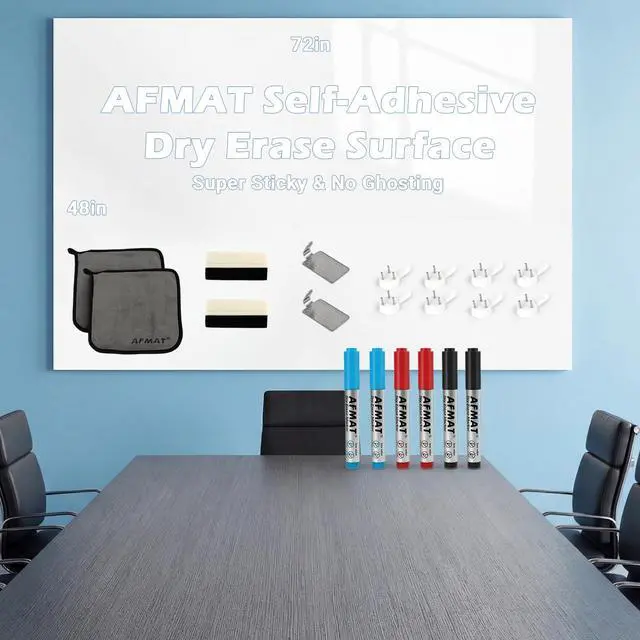 Main image of White Board Dry Erase Paper, Large Whiteboard Wallpaper, with 6 Markers, Stain-Proof & Super Sticky, No Ghost, 6' x 4' Peel and Stick Dry Erase Board Paper for Wall/Home/Office, WS46D