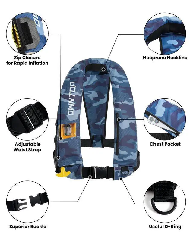 Alt view image 4 of 7 - Automatic/Manual Inflatable Vest, Manual Convertible Option, Low Profile, Zipper Closure, Inflatable Fishing Jacket for Kayaking, Boating and Fishing, 24g CO2 Cylinder Included