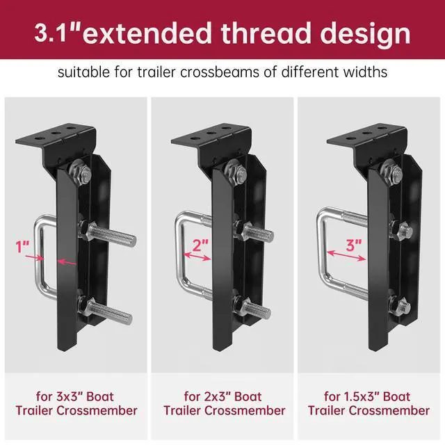 Alt view image 2 of 7 - 8 PCS 8" Boat Trailer Bunk Brackets,Swivel Top Bunk Bracket Kit | Swivel Top Bunk Bracket Kit for 1.5"x3", 2"x3", 3"x3" Crossmembers,Complete Hardware Kit for Boat/Pontoon/Jet Ski Trailers