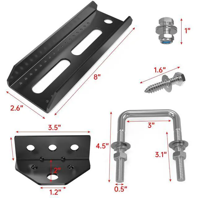 Alt view image 5 of 7 - 8 PCS 8" Boat Trailer Bunk Brackets,Swivel Top Bunk Bracket Kit | Swivel Top Bunk Bracket Kit for 1.5"x3", 2"x3", 3"x3" Crossmembers,Complete Hardware Kit for Boat/Pontoon/Jet Ski Trailers