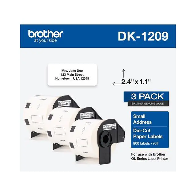 Alt view image 2 of 5 - Genuine DK-1209 Small Address Paper Label Roll, Die-Cut Paper Labels, Engineered for Excellence, 800 Labels Per Roll,White, 3 rolls (DK12093PK)