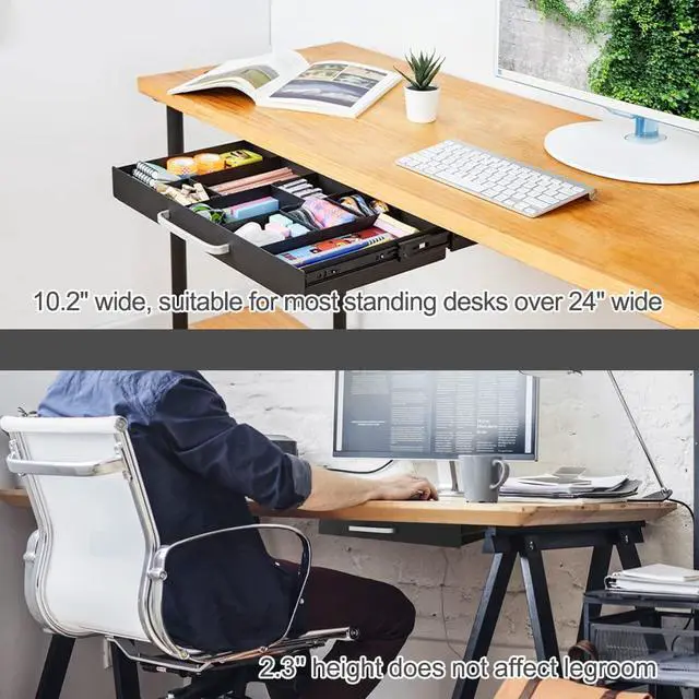 Alt view image 5 of 7 - Large Size Under Desk Slide out Pencil Drawer with Adjustable Space Divider Design for Storing Pencil and Office Accessories, Underdesk Pull out Tray Organizer Mounted for Sit Stand Workstation