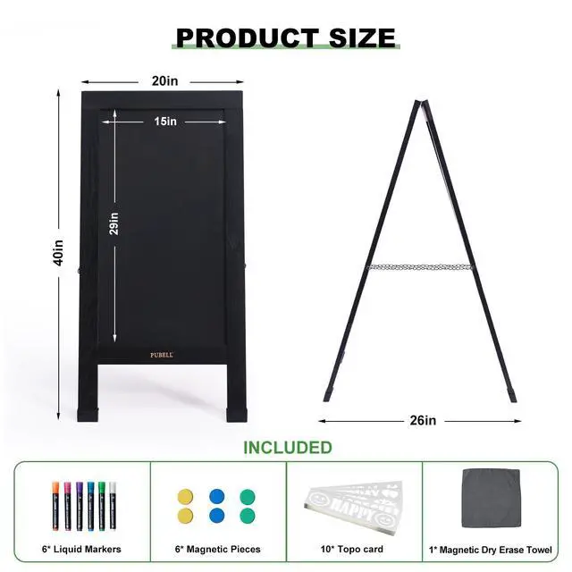 Alt view image 2 of 7 - Large Sandwich A-Frame Chalkboard Signs, 40" x 20" Magnetic Board | Black Wooden Chalk Board, Double-Sided Outdoor Chalkboard for Sidewalk Cafe Shop Wedding Party or Business
