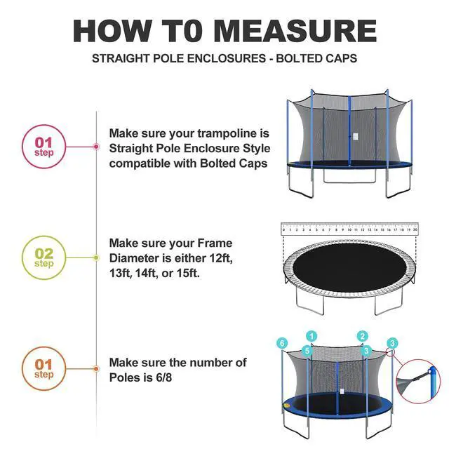 Alt view image 5 of 7 - Replacement Trampoline Net Fit 12/13/14/15 Ft Round Trampolines | Trampoline Safety Enclosure with Adjustable Straps, Breathable, Weather-Resistant, Tear-Proof, NET ONLY