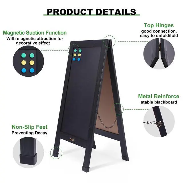 Alt view image 3 of 7 - Large Sandwich A-Frame Chalkboard Signs, 40" x 20" Magnetic Board | Black Wooden Chalk Board, Double-Sided Outdoor Chalkboard for Sidewalk Cafe Shop Wedding Party or Business