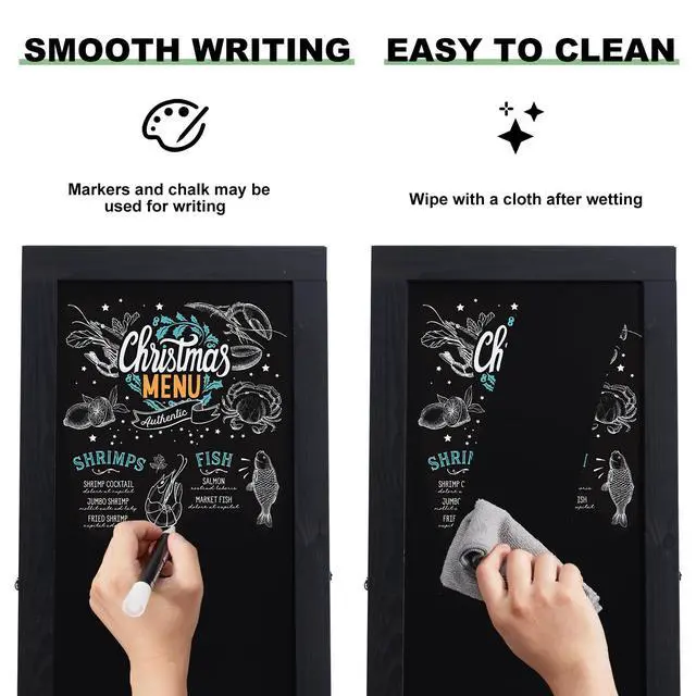 Alt view image 4 of 7 - Large Sandwich A-Frame Chalkboard Signs, 40" x 20" Magnetic Board | Black Wooden Chalk Board, Double-Sided Outdoor Chalkboard for Sidewalk Cafe Shop Wedding Party or Business