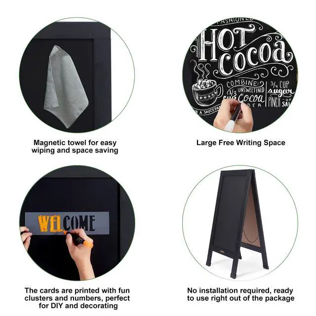 Alt view image 6 of 7 - Large Sandwich A-Frame Chalkboard Signs, 40" x 20" Magnetic Board | Black Wooden Chalk Board, Double-Sided Outdoor Chalkboard for Sidewalk Cafe Shop Wedding Party or Business