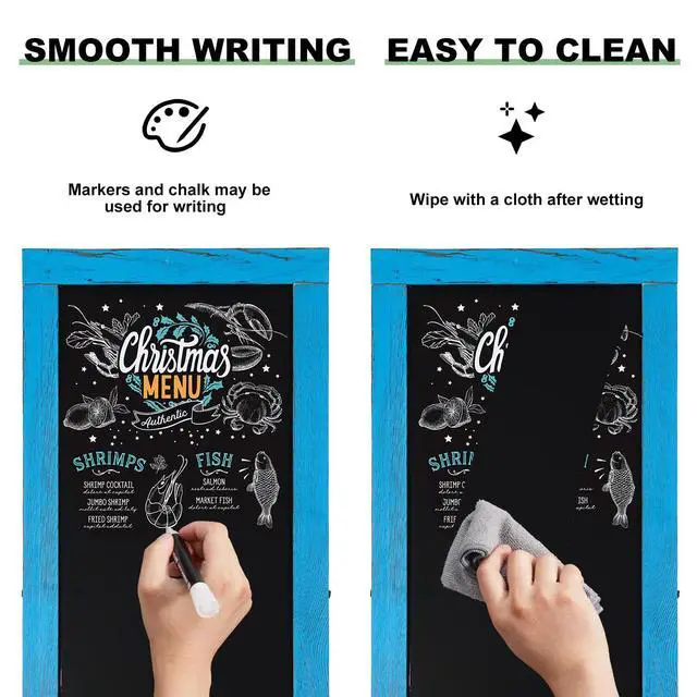 Alt view image 4 of 7 - Large Sandwich A-Frame Chalkboard Signs, 40" x 20" Magnetic Board | Blue Wooden Chalk Board, Double-Sided Outdoor Chalkboard for Sidewalk Cafe Shop Wedding Party or Business
