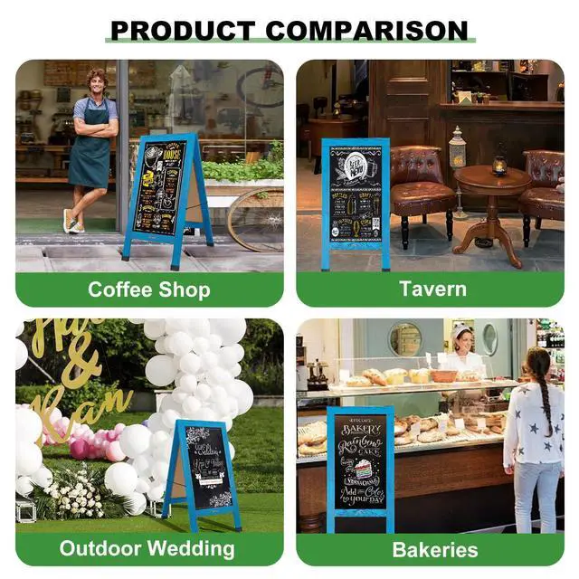 Alt view image 7 of 7 - Large Sandwich A-Frame Chalkboard Signs, 40" x 20" Magnetic Board | Blue Wooden Chalk Board, Double-Sided Outdoor Chalkboard for Sidewalk Cafe Shop Wedding Party or Business