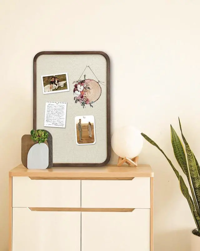 Alt view image 4 of 7 - Linen Bulletin Board, Pin Board for Walls, Fabric Bulletin Board, Large Pin Board for Home Kitchen Office Decorative, 20"x30" Linen Brown Wood Frame Cork Board(BN-5075)