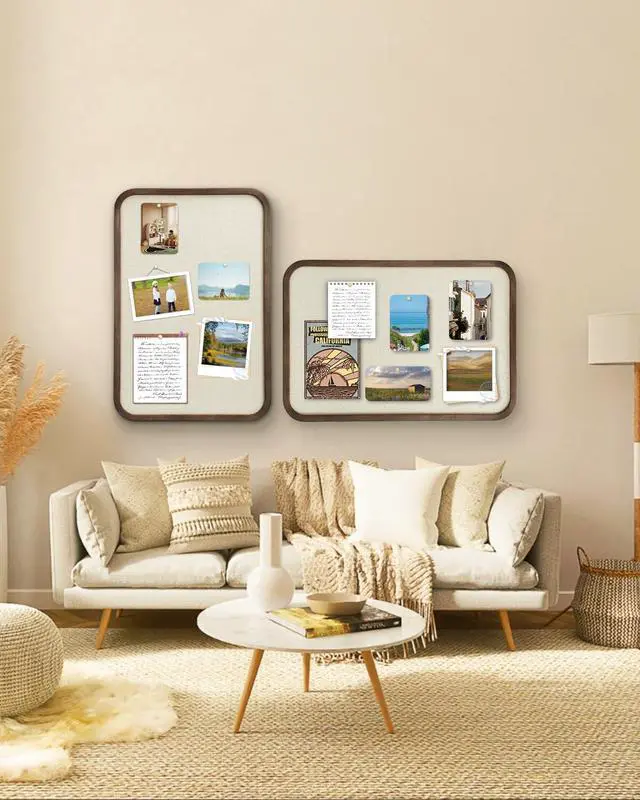 Alt view image 6 of 7 - Linen Bulletin Board, Pin Board for Walls, Fabric Bulletin Board, Large Pin Board for Home Kitchen Office Decorative, 20"x30" Linen Brown Wood Frame Cork Board(BN-5075)