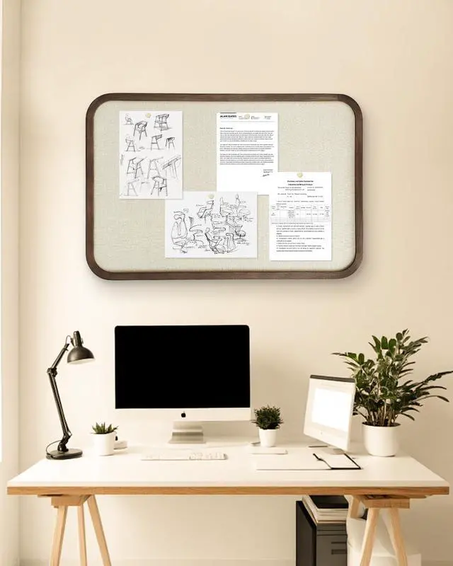 Alt view image 7 of 7 - Linen Bulletin Board, Pin Board for Walls, Fabric Bulletin Board, Large Pin Board for Home Kitchen Office Decorative, 20"x30" Linen Brown Wood Frame Cork Board(BN-5075)