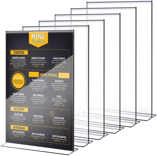 Main image of 6 Pcs 11 x 14'' Acrylic Sign Holder Clear Acrylic Picture Frame Vertical Table Top Frame with Stand Double Sided T Shape Flyer Holder for Paper Menu Photo Restaurant Office Home