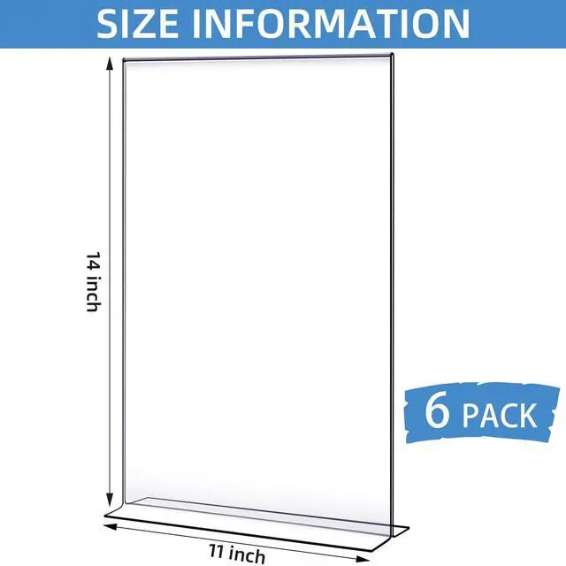 Alt view image 2 of 6 - 6 Pcs 11 x 14'' Acrylic Sign Holder Clear Acrylic Picture Frame Vertical Table Top Frame with Stand Double Sided T Shape Flyer Holder for Paper Menu Photo Restaurant Office Home