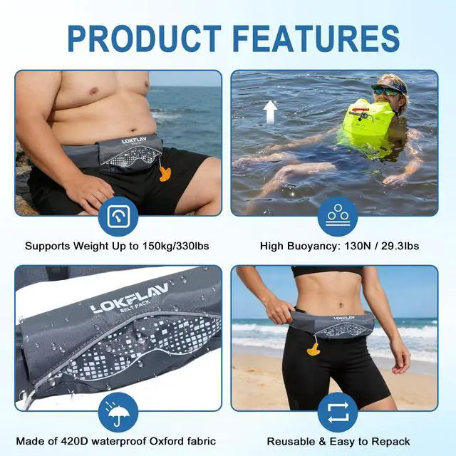 Alt view image 3 of 7 - Manual Inflatable Belt PFD for Adults with CO2 Cartridge, Fits Waist 30-52 in, Weight 80-330 Ibs, 130N Buoyancy, Ideal for Kayaking, Fishing, Sailing and All Recreational Water Sports