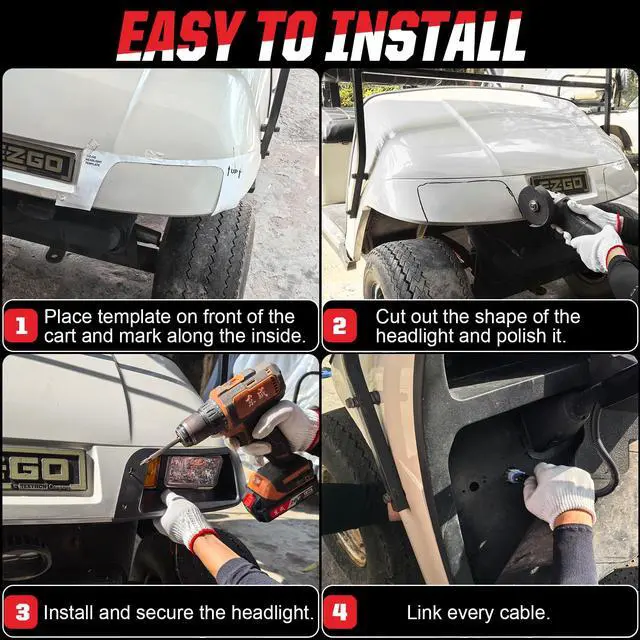 Alt view image 4 of 7 - LED Headlight and Tail Light Kit for EZGO TXT 1996-2013 Gas and Electric, Street Legal 12V LED Kit