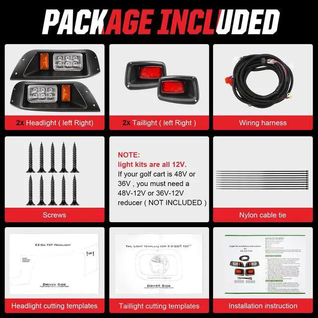 Alt view image 7 of 7 - LED Headlight and Tail Light Kit for EZGO TXT 1996-2013 Gas and Electric, Street Legal 12V LED Kit