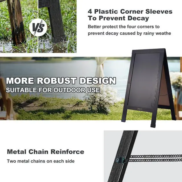 Alt view image 4 of 7 - Wood Magnetic A-Frame Chalkboard Signs, 40" x 20" Large Sandwich Board Signs Outdoor, Double-Sided Sidewalk Blackboard for Business, Wedding, Vendor Display, Coffee Shope - Black