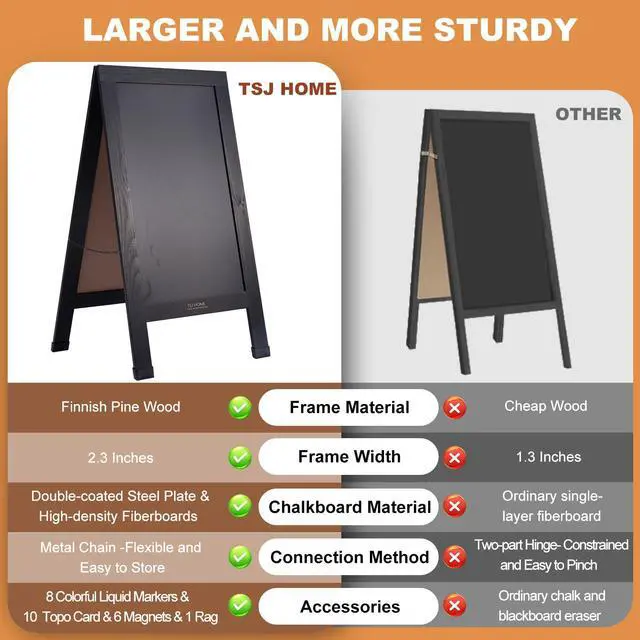 Alt view image 3 of 7 - Wood Magnetic A-Frame Chalkboard Signs, 40" x 20" Large Sandwich Board Signs Outdoor, Double-Sided Sidewalk Blackboard for Business, Wedding, Vendor Display, Coffee Shope - Black