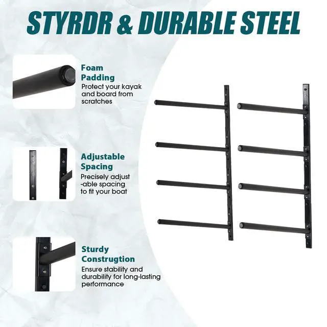 Alt view image 2 of 6 - Kayak Storage Rack, Adjustable Wall Mount Kayak Racks for Garage and Outdoor Storage, Heavy Duty Weight Capacity, 2 Level / 3 Level / 4 Level