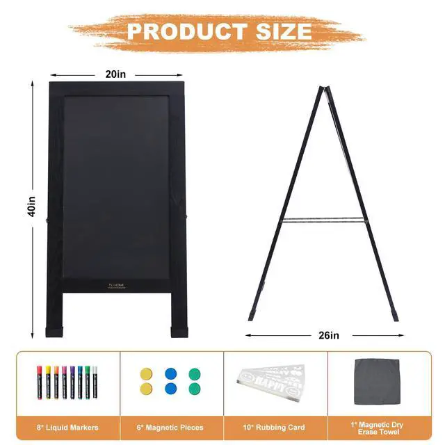 Alt view image 2 of 7 - Wood Magnetic A-Frame Chalkboard Signs, 40" x 20" Large Sandwich Board Signs Outdoor, Double-Sided Sidewalk Blackboard for Business, Wedding, Vendor Display, Coffee Shope - Black