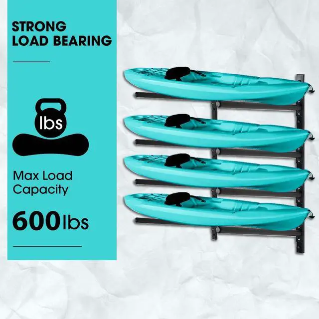 Alt view image 3 of 6 - Kayak Storage Rack, Adjustable Wall Mount Kayak Racks for Garage and Outdoor Storage, Heavy Duty Weight Capacity, 2 Level / 3 Level / 4 Level
