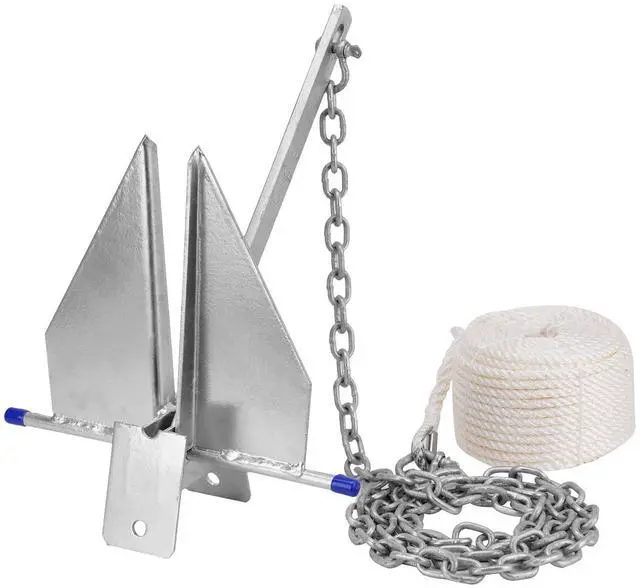Main image of Heavy Duty Boat Anchor Kit, Fluke Style with Chain and Rope Set, Compatible with Pontoon, Deck, Fishing, and Sailboats, Galvanized Steel