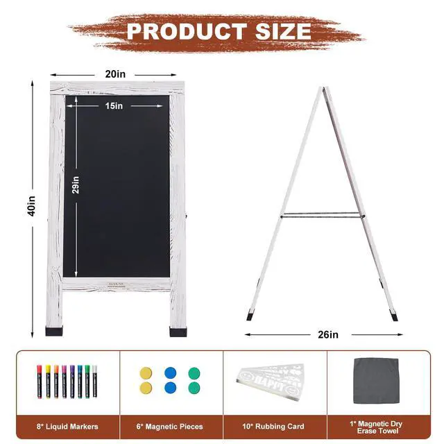 Alt view image 2 of 7 - Wood Magnetic A-Frame Chalkboard Signs, 40" x 20" Large Sandwich Board Signs Outdoor, Double-Sided Sidewalk Blackboard for Business, Wedding, Vendor Display, Coffee Shope - White