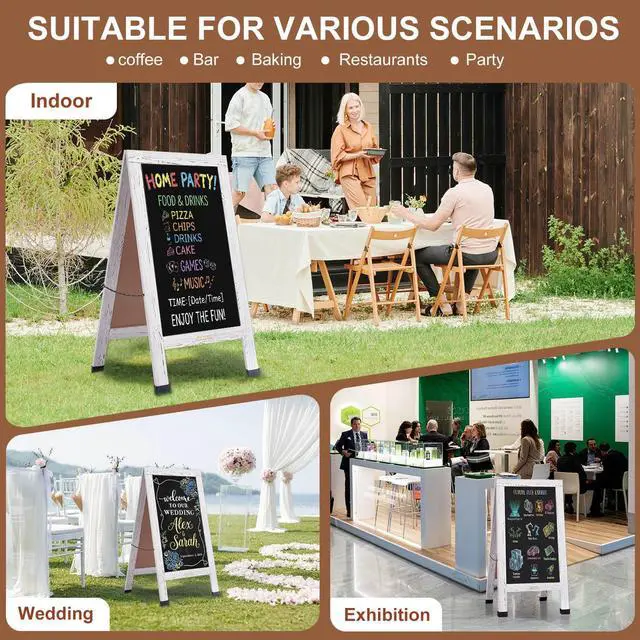 Alt view image 7 of 7 - Wood Magnetic A-Frame Chalkboard Signs, 40" x 20" Large Sandwich Board Signs Outdoor, Double-Sided Sidewalk Blackboard for Business, Wedding, Vendor Display, Coffee Shope - White