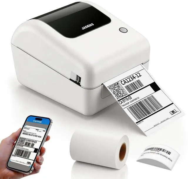 Main image of Bluetooth Thermal Shipping Label Printer with Built-in Label Bin, Wireless 4x6 Label Printer for iPhone, Android, Windows & Mac, Includes 50 Labels, Works with USPS, UPS, Amazon, Etsy, Shopify, White