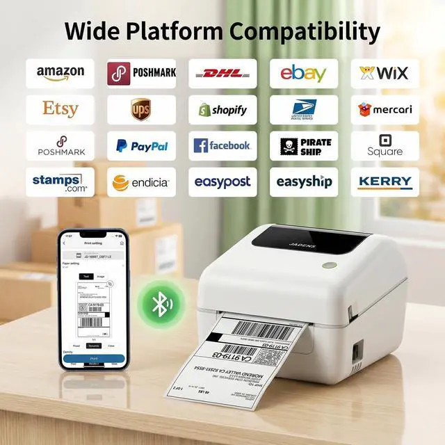 Alt view image 5 of 7 - Bluetooth Thermal Shipping Label Printer with Built-in Label Bin, Wireless 4x6 Label Printer for iPhone, Android, Windows & Mac, Includes 50 Labels, Works with USPS, UPS, Amazon, Etsy, Shopify, White