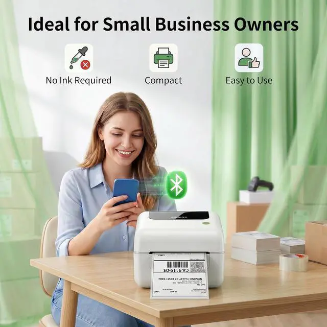 Alt view image 7 of 7 - Bluetooth Thermal Shipping Label Printer with Built-in Label Bin, Wireless 4x6 Label Printer for iPhone, Android, Windows & Mac, Includes 50 Labels, Works with USPS, UPS, Amazon, Etsy, Shopify, White
