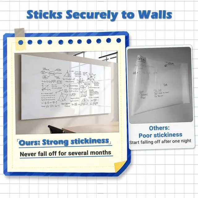 Alt view image 2 of 7 - Dry Erase Whiteboard Paper, Large White Board Stickers for Wall, 6x4ft Dry Erase Paper Roll with Adhesive Backing, Perfect Replacement for White Board, No Ghost After 60 Days, 9 Much Better Markers