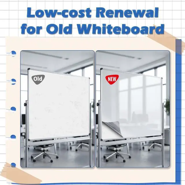 Alt view image 5 of 7 - Dry Erase Whiteboard Paper, Large White Board Stickers for Wall, 6x4ft Dry Erase Paper Roll with Adhesive Backing, Perfect Replacement for White Board, No Ghost After 60 Days, 9 Much Better Markers