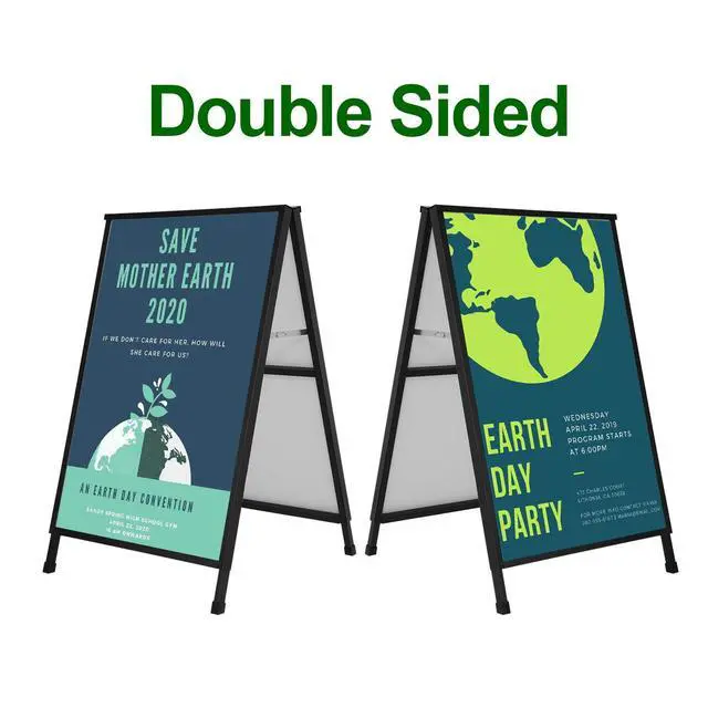Alt view image 2 of 7 - Heavy Duty A-Frame Sidewalk Sign 24 x 36 Inch, Portable Double-Sided Sandwich Board Slide-in Folding Metal Signboard with 2 Plastic Poster Boards