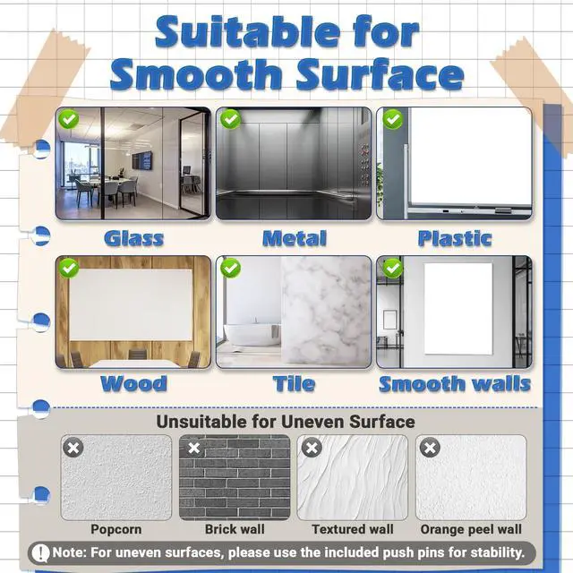 Alt view image 6 of 7 - Dry Erase Whiteboard Paper, Large White Board Stickers for Wall, 6x4ft Dry Erase Paper Roll with Adhesive Backing, Perfect Replacement for White Board, No Ghost After 60 Days, 9 Much Better Markers