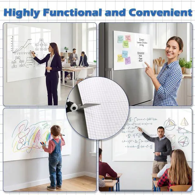 Alt view image 7 of 7 - Dry Erase Whiteboard Paper, Large White Board Stickers for Wall, 6x4ft Dry Erase Paper Roll with Adhesive Backing, Perfect Replacement for White Board, No Ghost After 60 Days, 9 Much Better Markers
