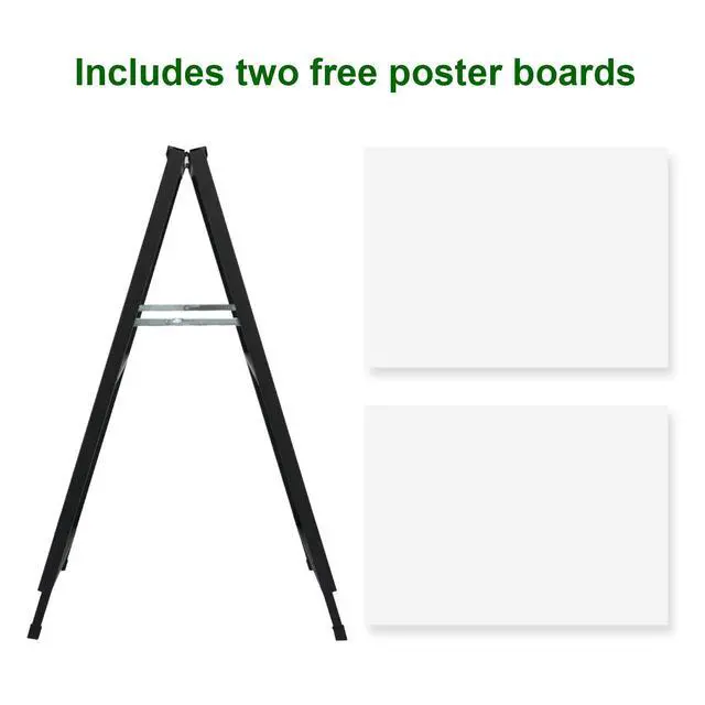 Alt view image 6 of 7 - Heavy Duty A-Frame Sidewalk Sign 24 x 36 Inch, Portable Double-Sided Sandwich Board Slide-in Folding Metal Signboard with 2 Plastic Poster Boards