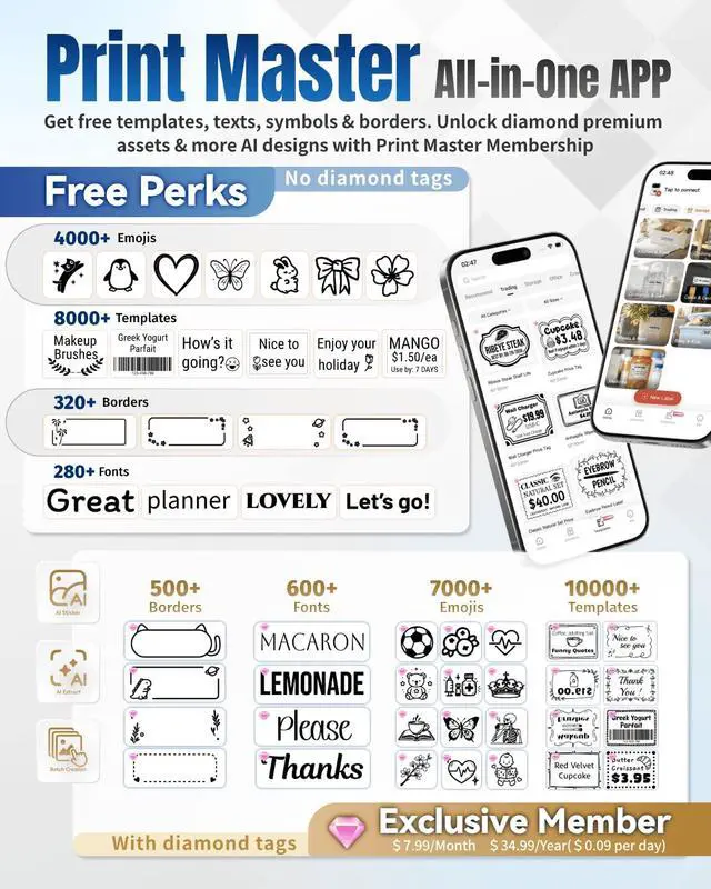 Alt view image 4 of 7 - M250 3" Label Maker, Thermal Barcode & Address Printer | Label Printer for School, Business, Home & Logos, Sticker Printer Compatible with Phones & PCs, with 100 Labels, 40x30mm
