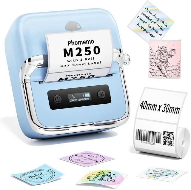 Main image of M250 3" Label Maker, Thermal Barcode & Address Printer | Label Printer for School, Business, Home & Logos, Sticker Printer Compatible with Phones & PCs, with 100 Labels, 40x30mm