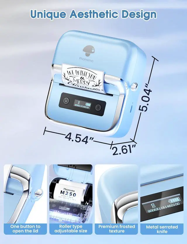 Alt view image 7 of 7 - M250 3" Label Maker, Thermal Barcode & Address Printer | Label Printer for School, Business, Home & Logos, Sticker Printer Compatible with Phones & PCs, with 100 Labels, 40x30mm